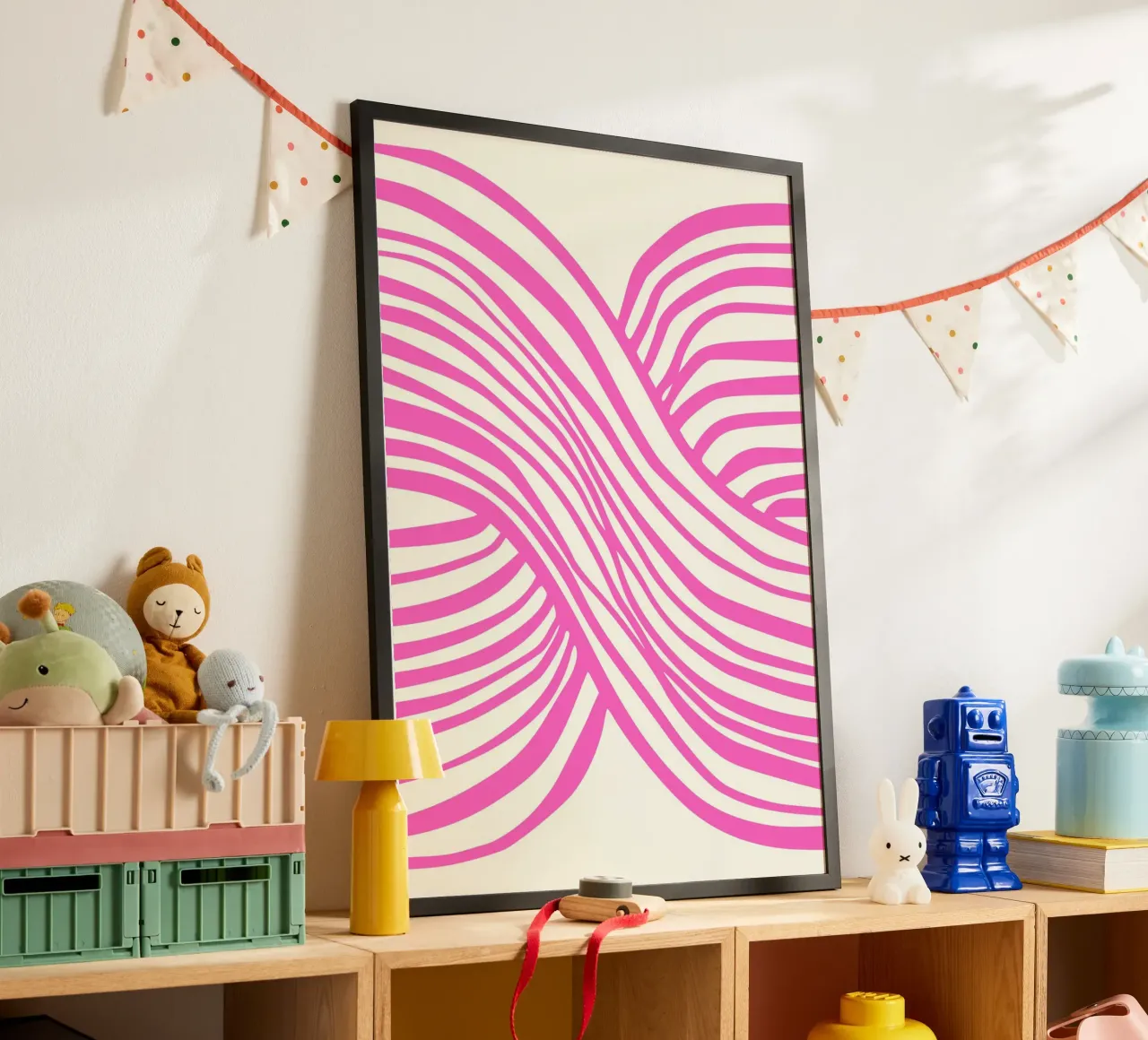 Wavy Lines Pattern Abstract Pink Graphic Art Print hahnemühle by NorwesClub