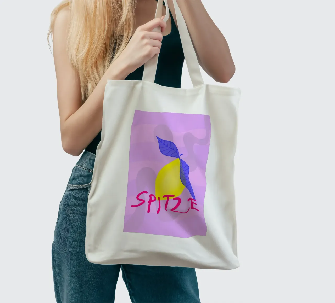 Spitzen Zitrone - pinke Schrift borsa in juta da wee-design