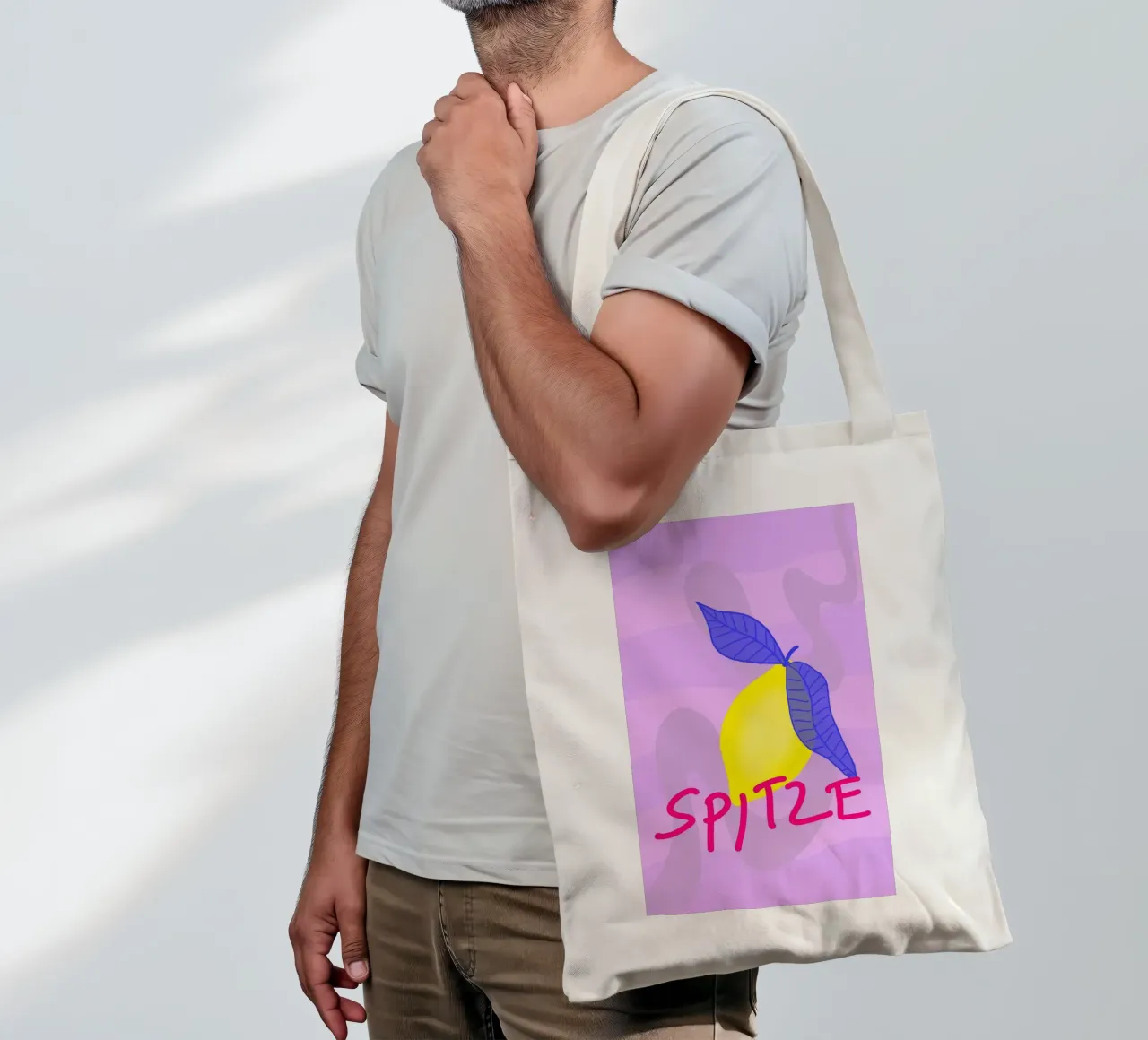 Spitzen Zitrone - pinke Schrift borsa in juta da wee-design