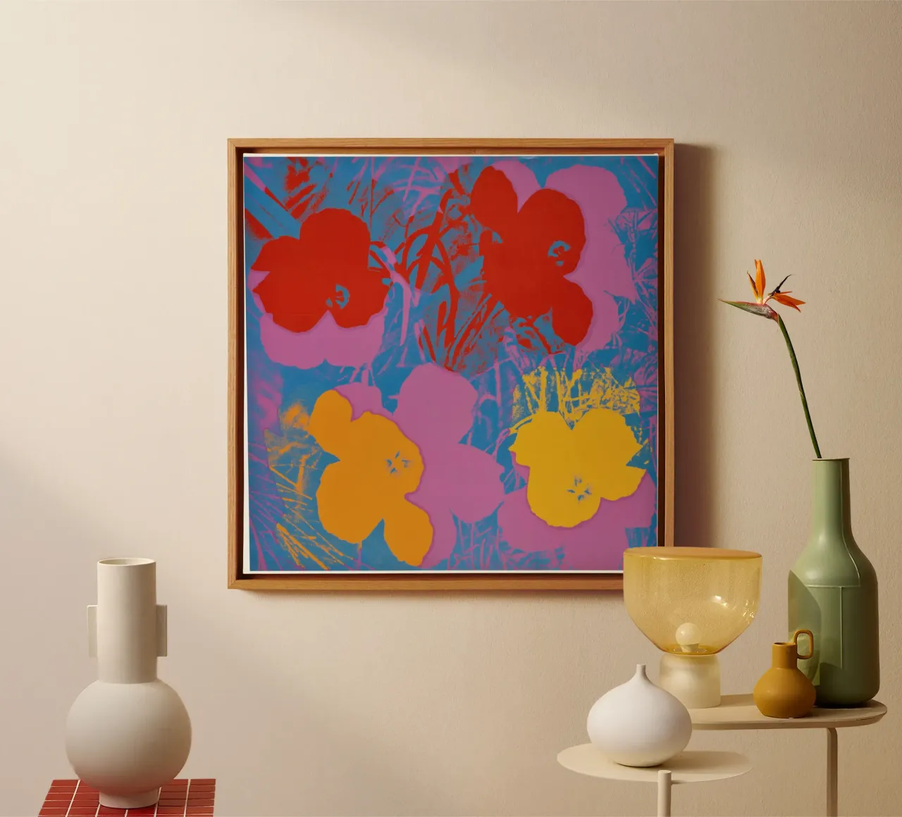 Fiori di Andy Warhol Stampa floreale colorata Pop Art tela con Cornice a cassetta da NorwesClub