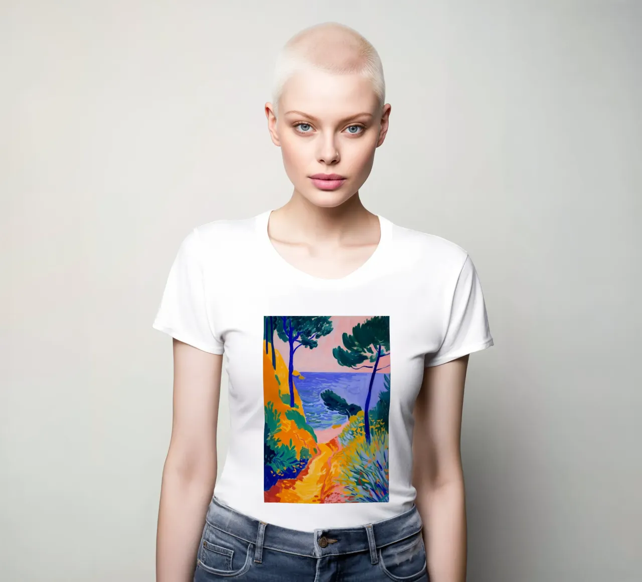 Fauvist Coastal Landscape Vibrant Art Print women's fitted t-shirt by NorwesClub