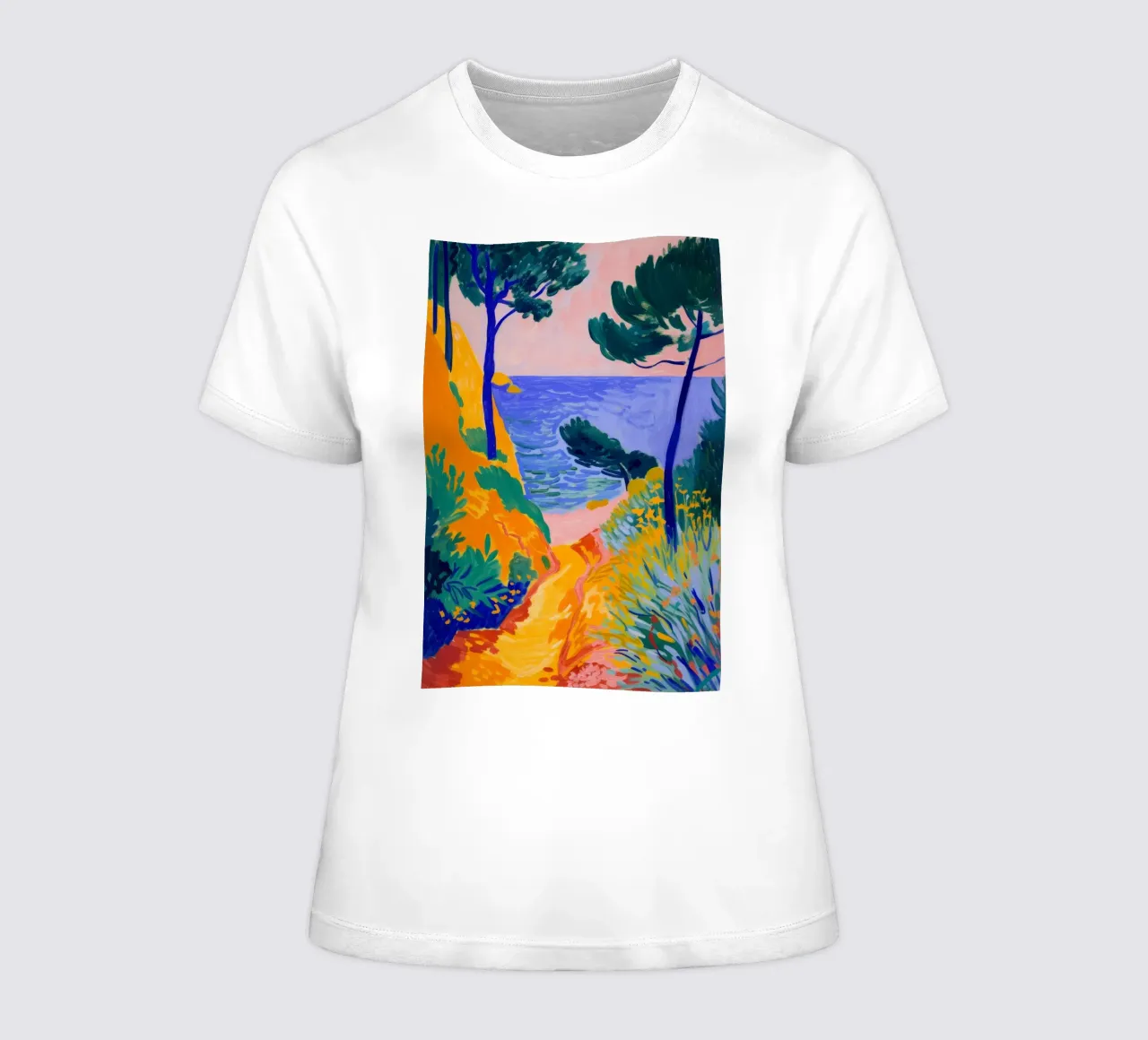 Fauvist Coastal Landscape Vibrant Art Print women's fitted t-shirt by NorwesClub