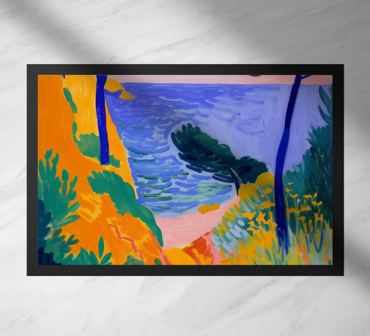 Fauvist Coastal Landscape Vibrant Art Print doormat by NorwesClub