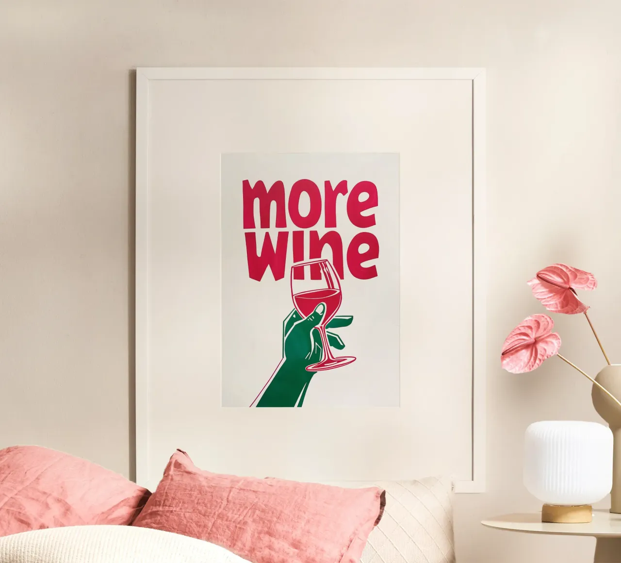 More Wine Minimalist Print | Arte murale di tendenza per cucina e bar poster con telaio in plastica da NorwesClub