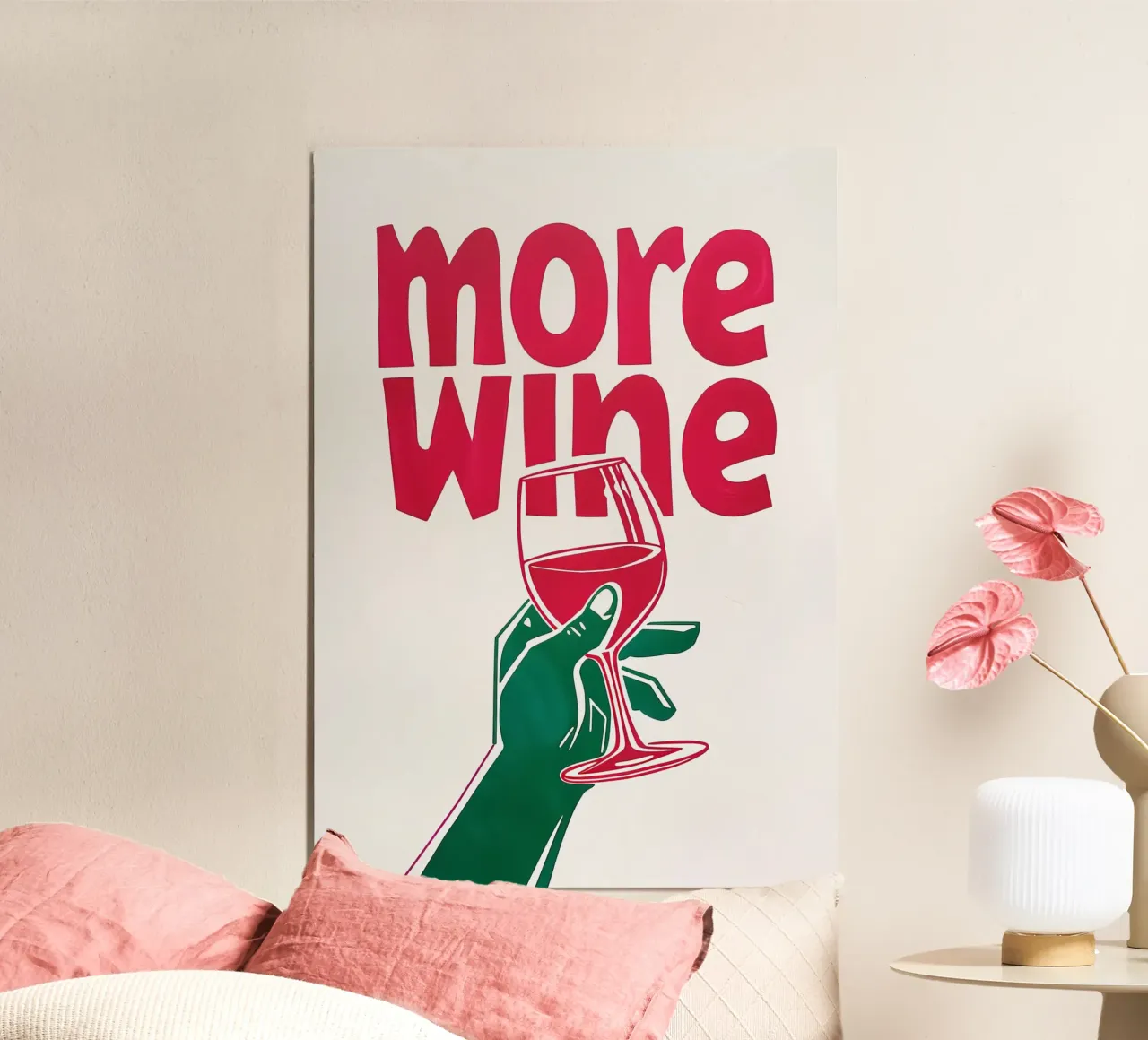 More Wine Minimalist Print | Arte murale di tendenza per cucina e bar poster con telaio in plastica da NorwesClub