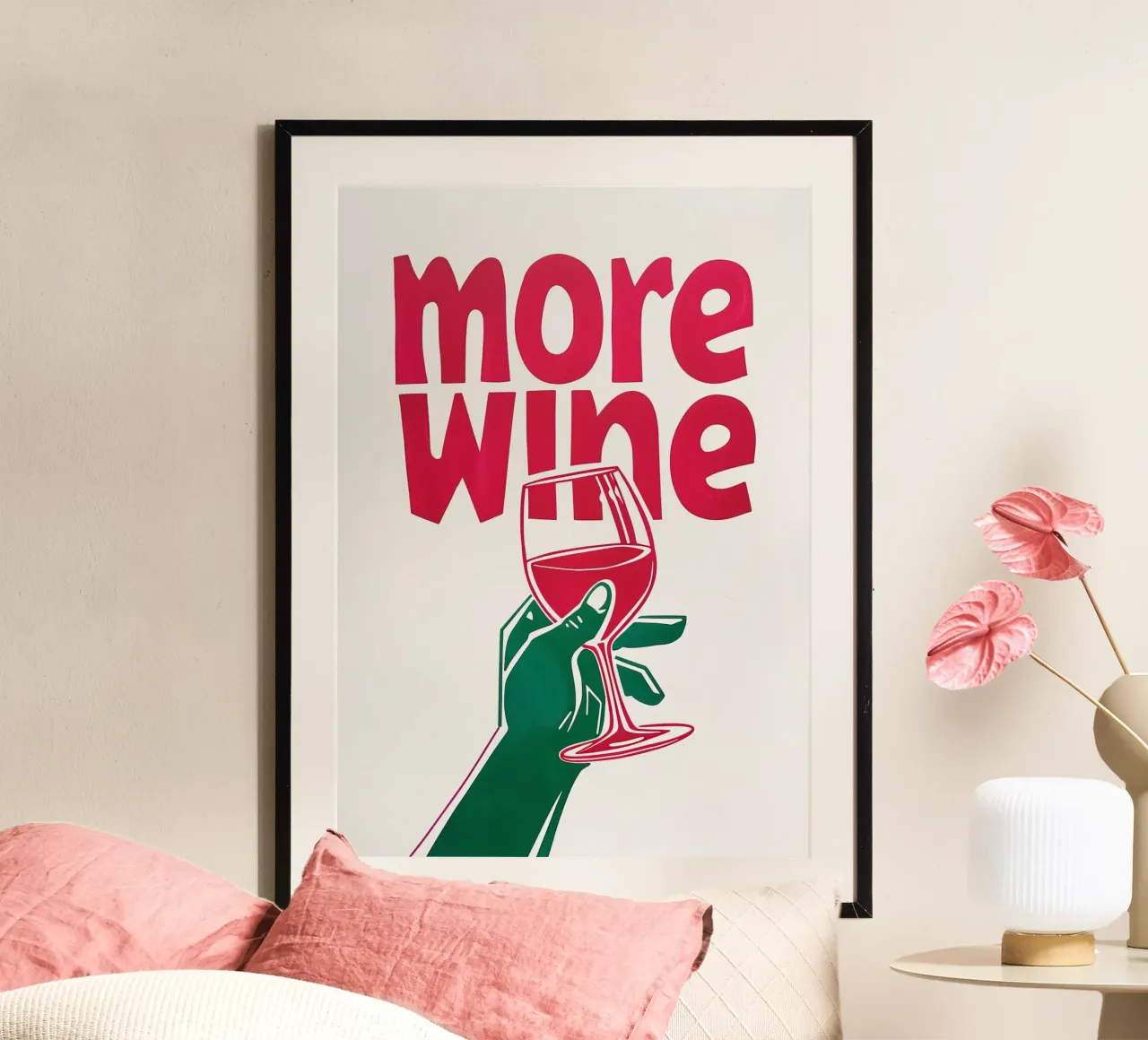 More Wine Minimalist Print | Arte murale di tendenza per cucina e bar poster con telaio in plastica da NorwesClub