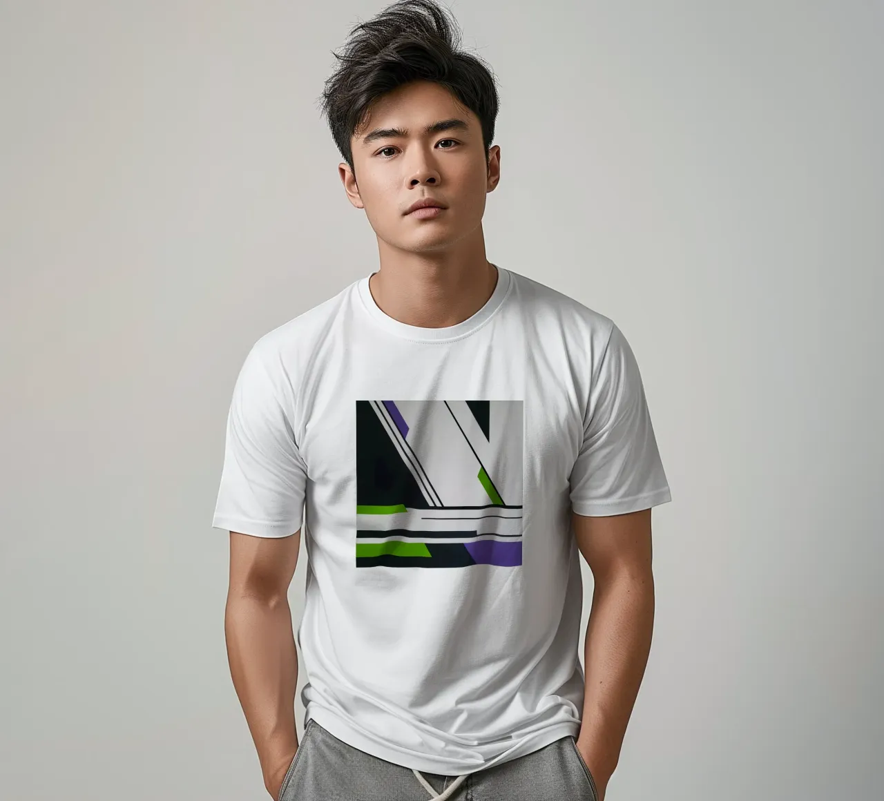 Angoli acuti e linee decise in verde e viola t-shirt da Artbyvo