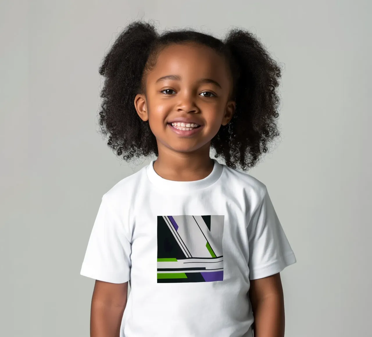 Sharp Angles and Bold Lines in Green and Purple kids t-shirt by Artbyvo
