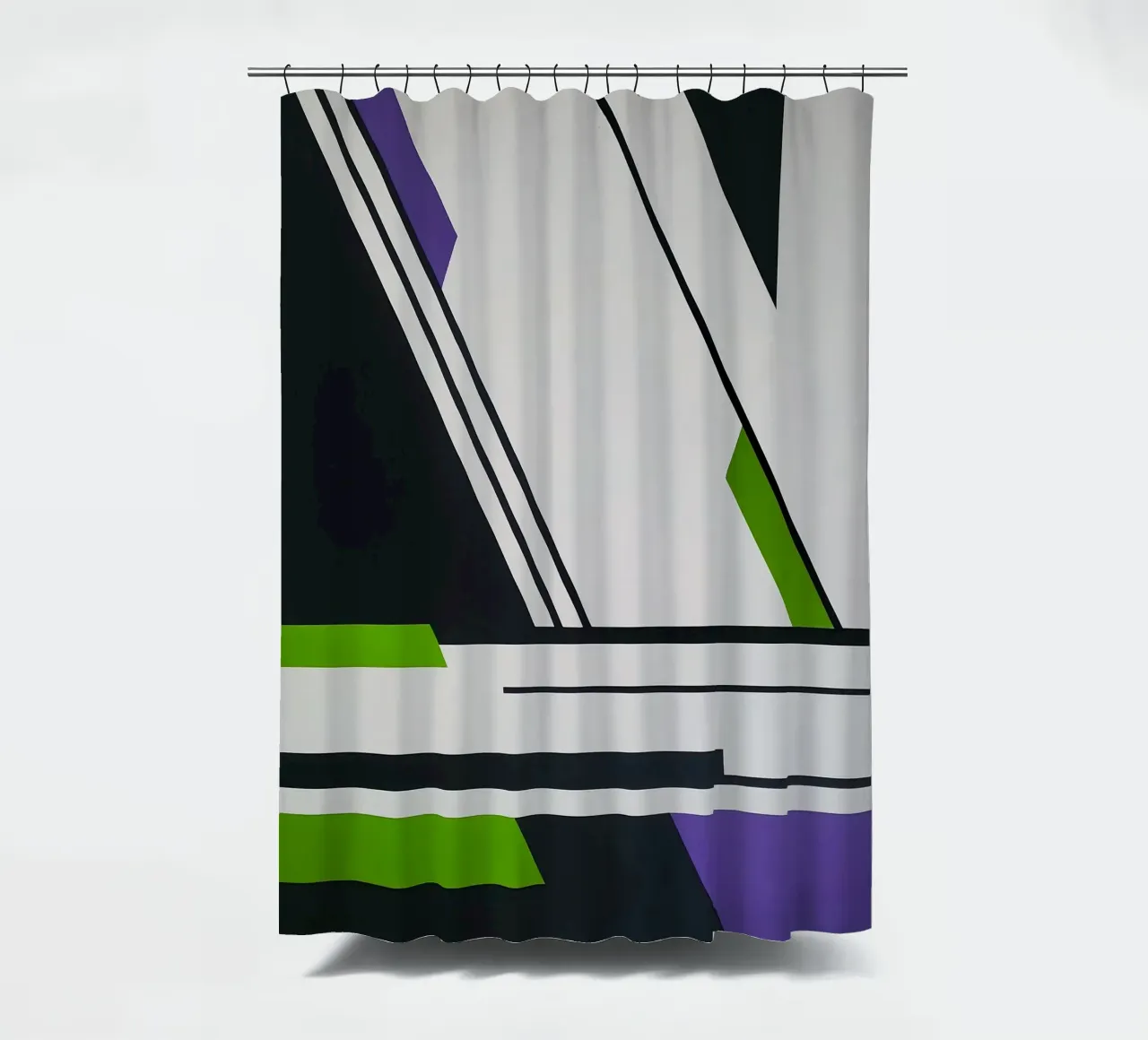 Angoli acuti e linee decise in verde e viola tenda da doccia da Artbyvo