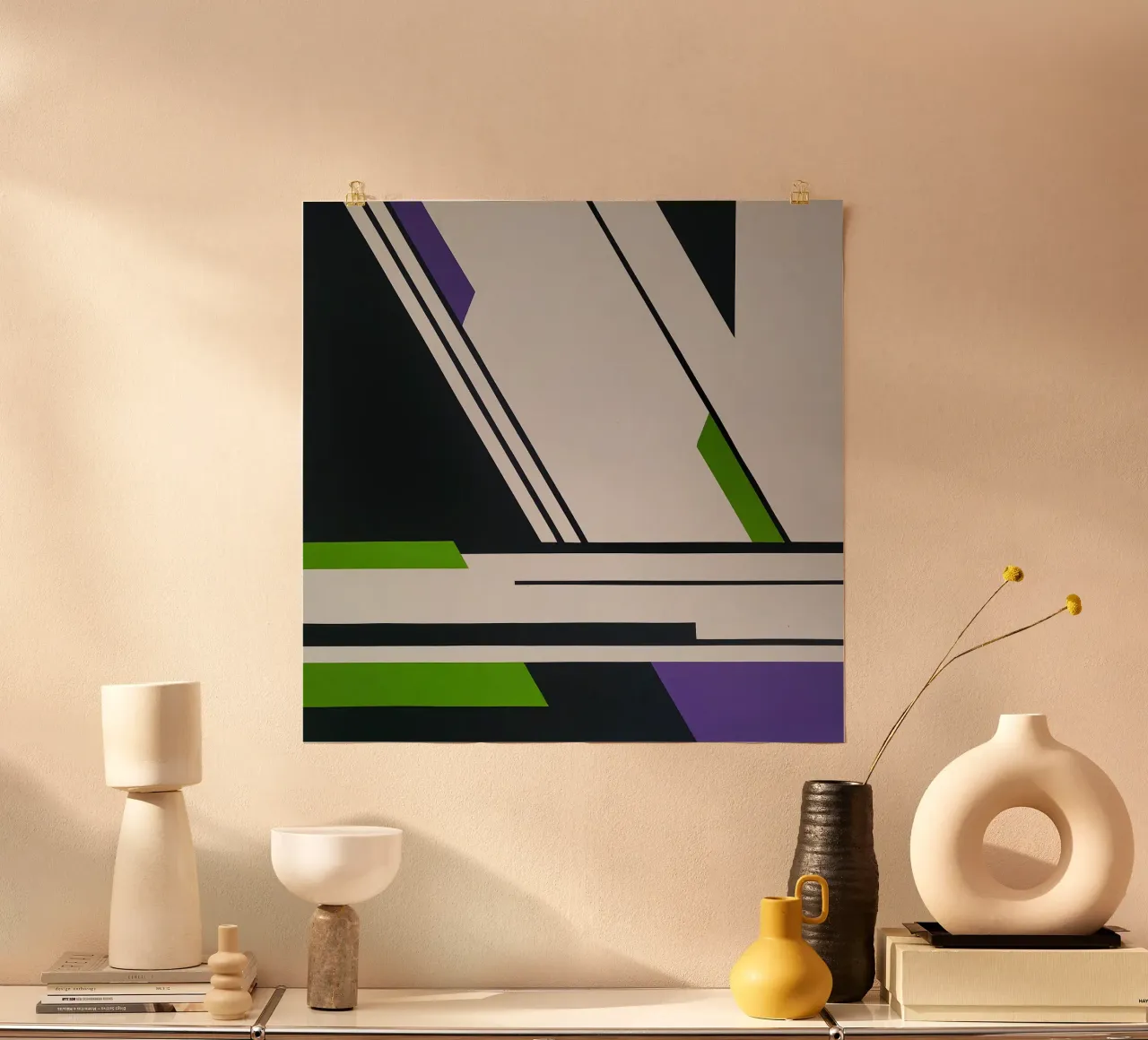 Angoli acuti e linee decise in verde e viola carta hahnemühle da Artbyvo