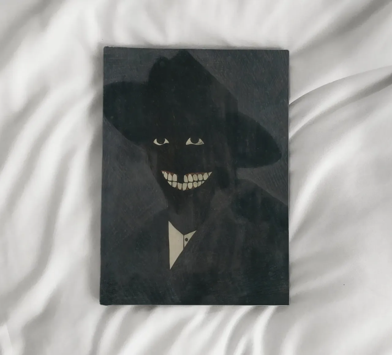 Mysterious Grinning Man Print | Dark Expressive Art notebook by NorwesClub