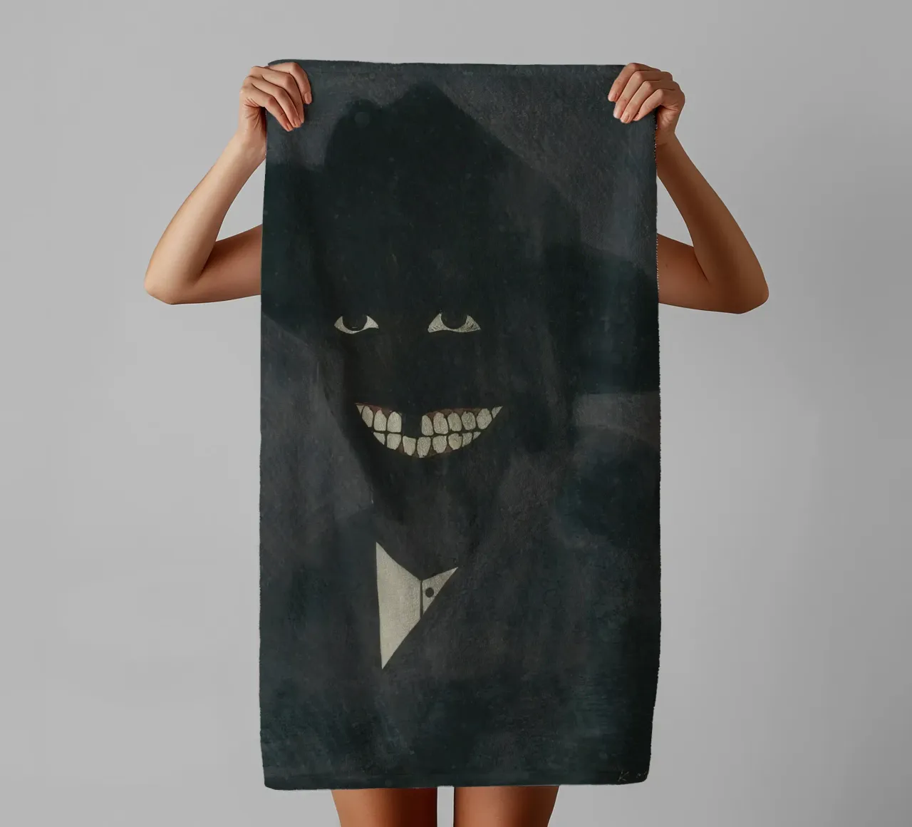 Mysterious Grinning Man Print | Dark Expressive Art towel by NorwesClub