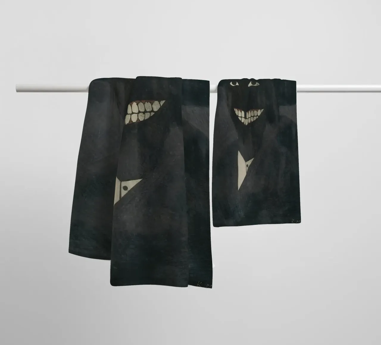 Mysterious Grinning Man Print | Dark Expressive Art towel by NorwesClub
