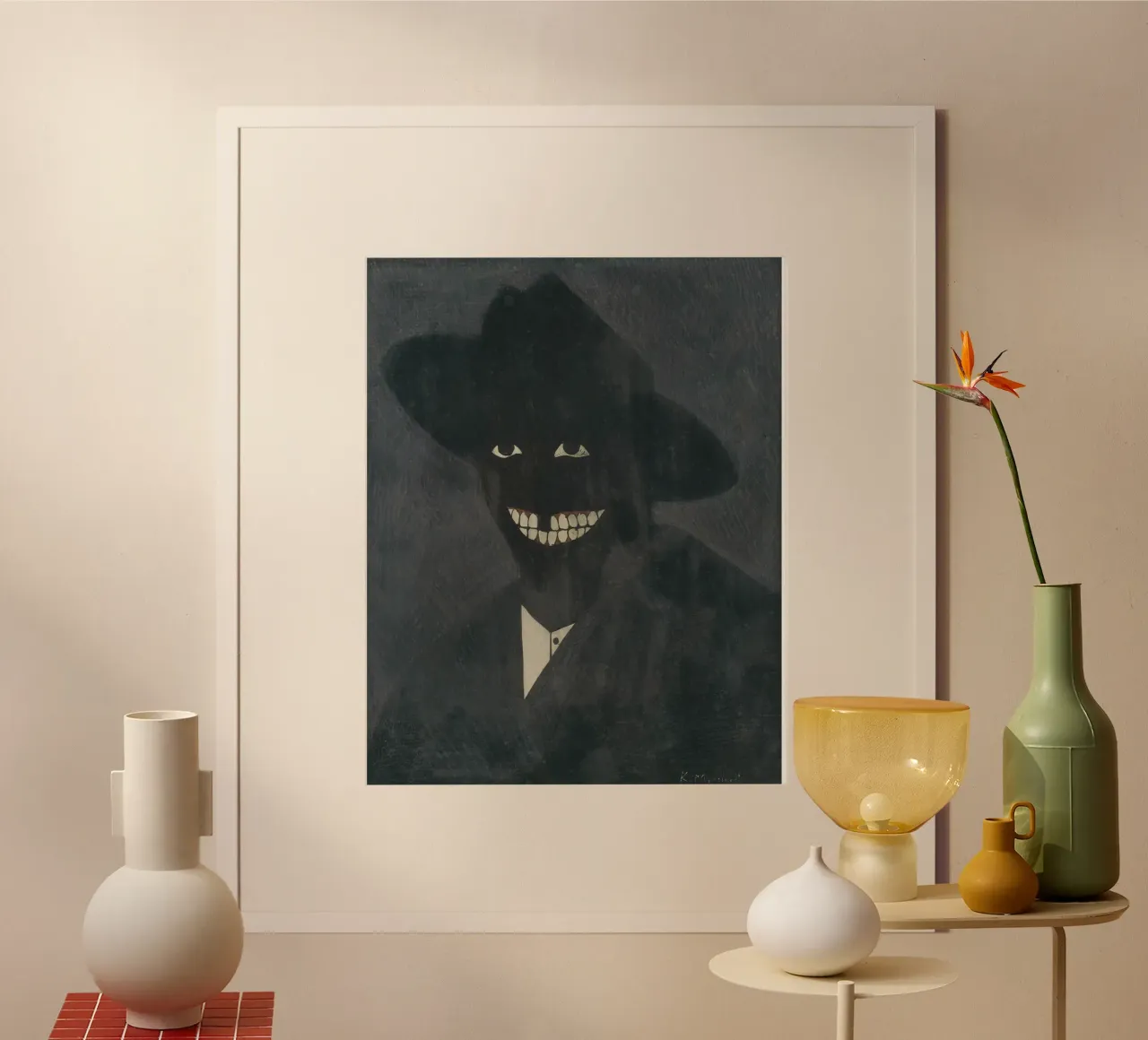 Mysterious Grinning Man Print | Dark Expressive Art poster by NorwesClub