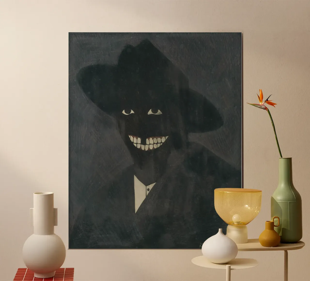 Mysterious Grinning Man Print | Dark Expressive Art poster by NorwesClub