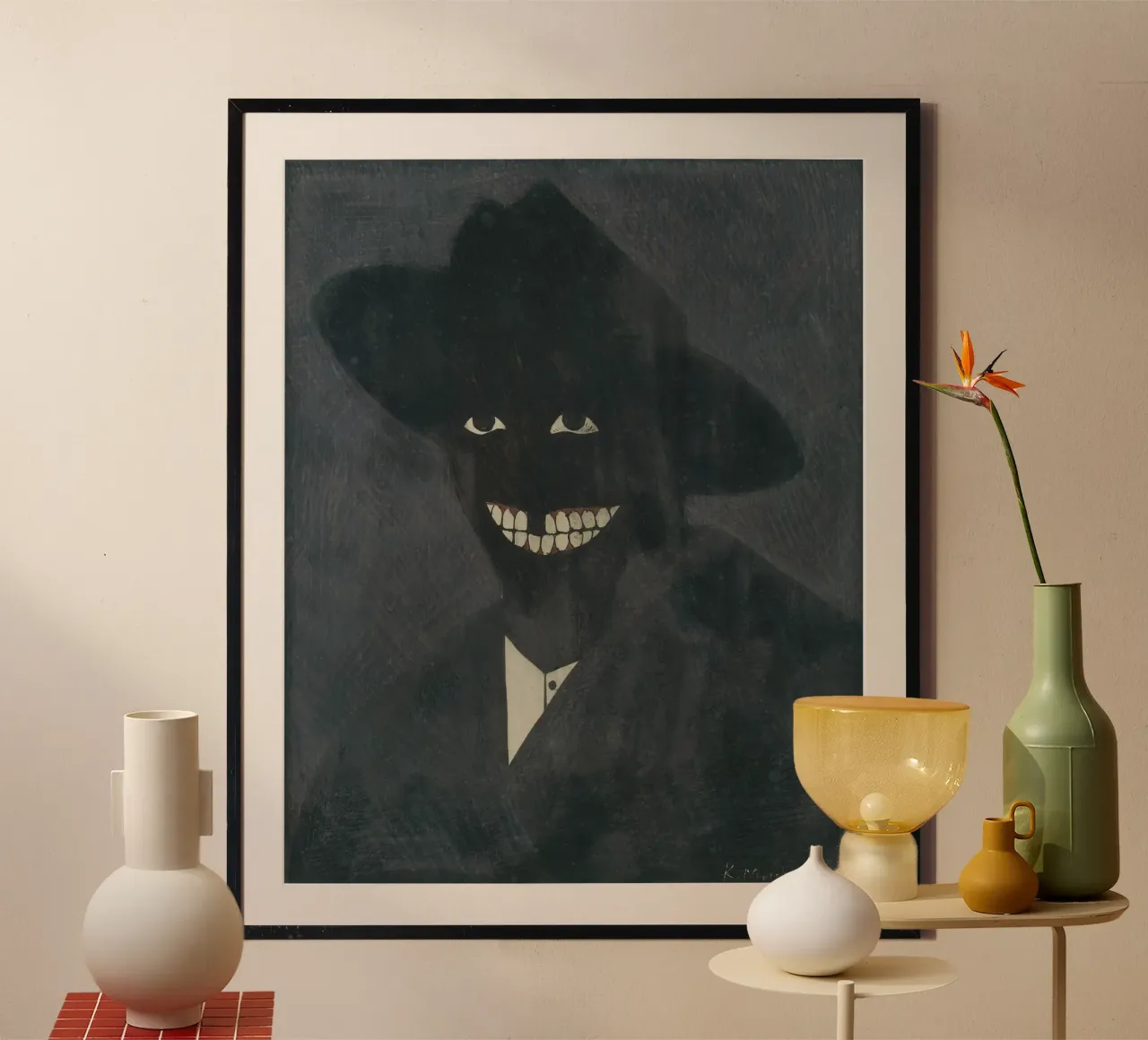 Mysterious Grinning Man Print | Dark Expressive Art poster by NorwesClub