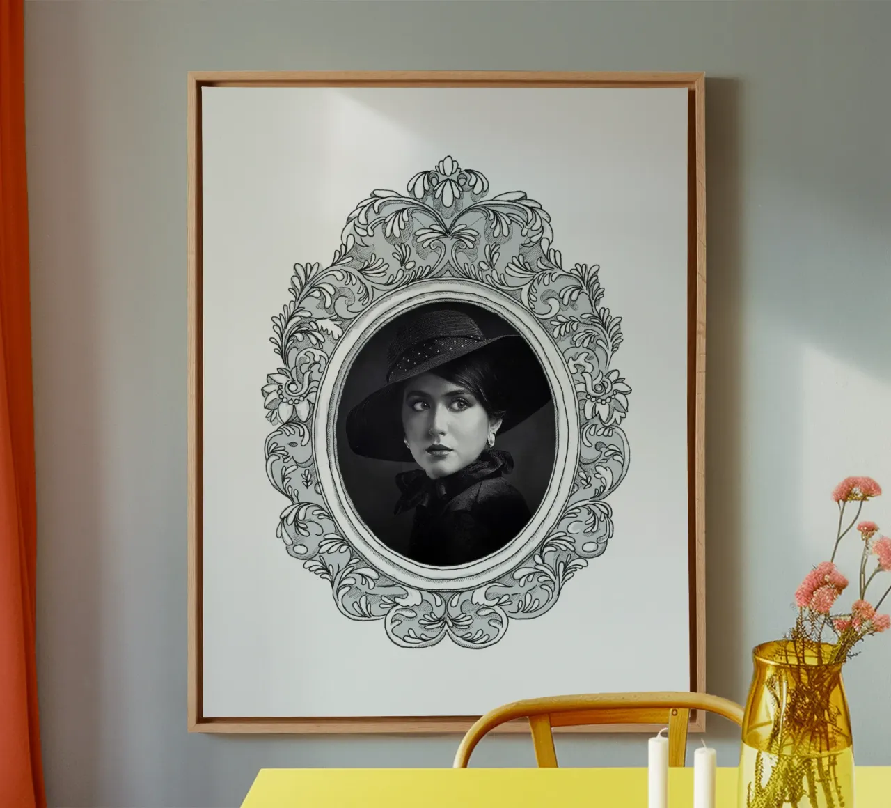 Illustration picture frame canvas with Floater frame by Face & Content
