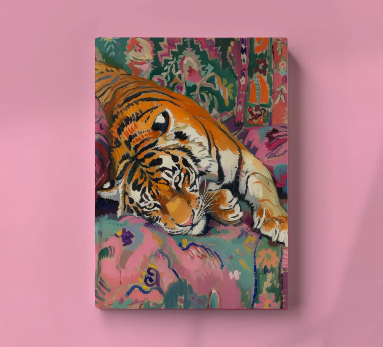 Tiger on Couch Print | Vibrant Maximalist Animal Art notebook by NorwesClub