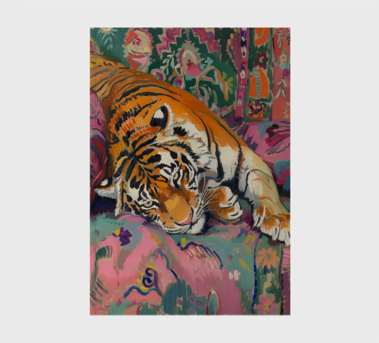 Tiger on Couch Print | Vibrant Maximalist Animal Art notebook by NorwesClub