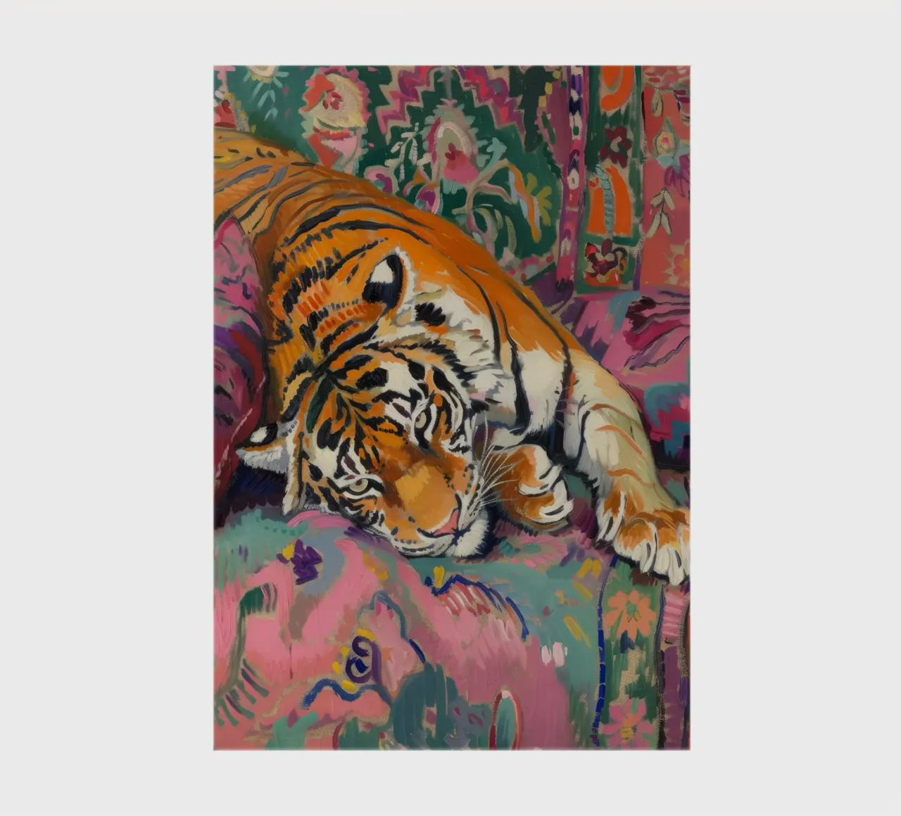 Tiger on Couch Print | Vibrant Maximalist Animal Art notebook by NorwesClub
