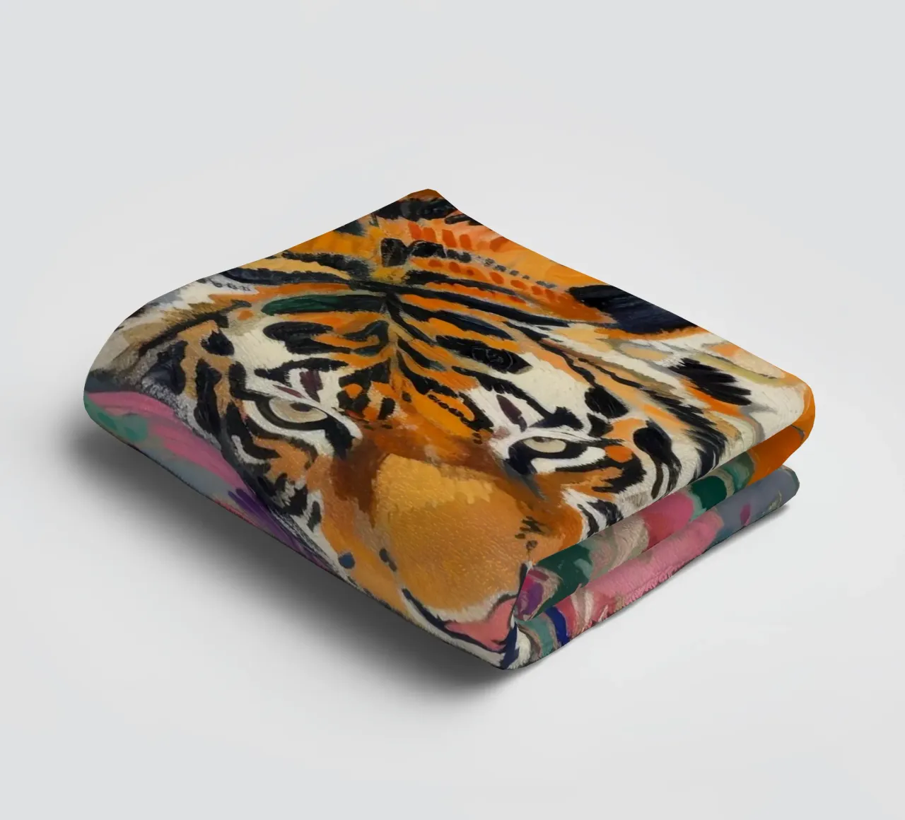 Tiger on Couch Print | Vibrant Maximalist Animal Art towel by NorwesClub