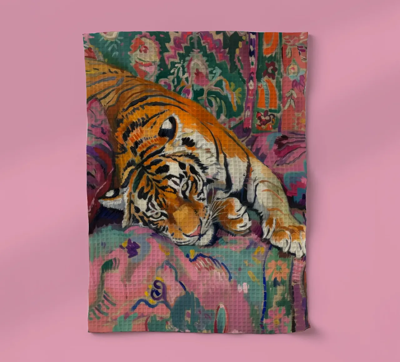 Tiger on Couch Print | Vibrant Maximalist Animal Art torchon de NorwesClub