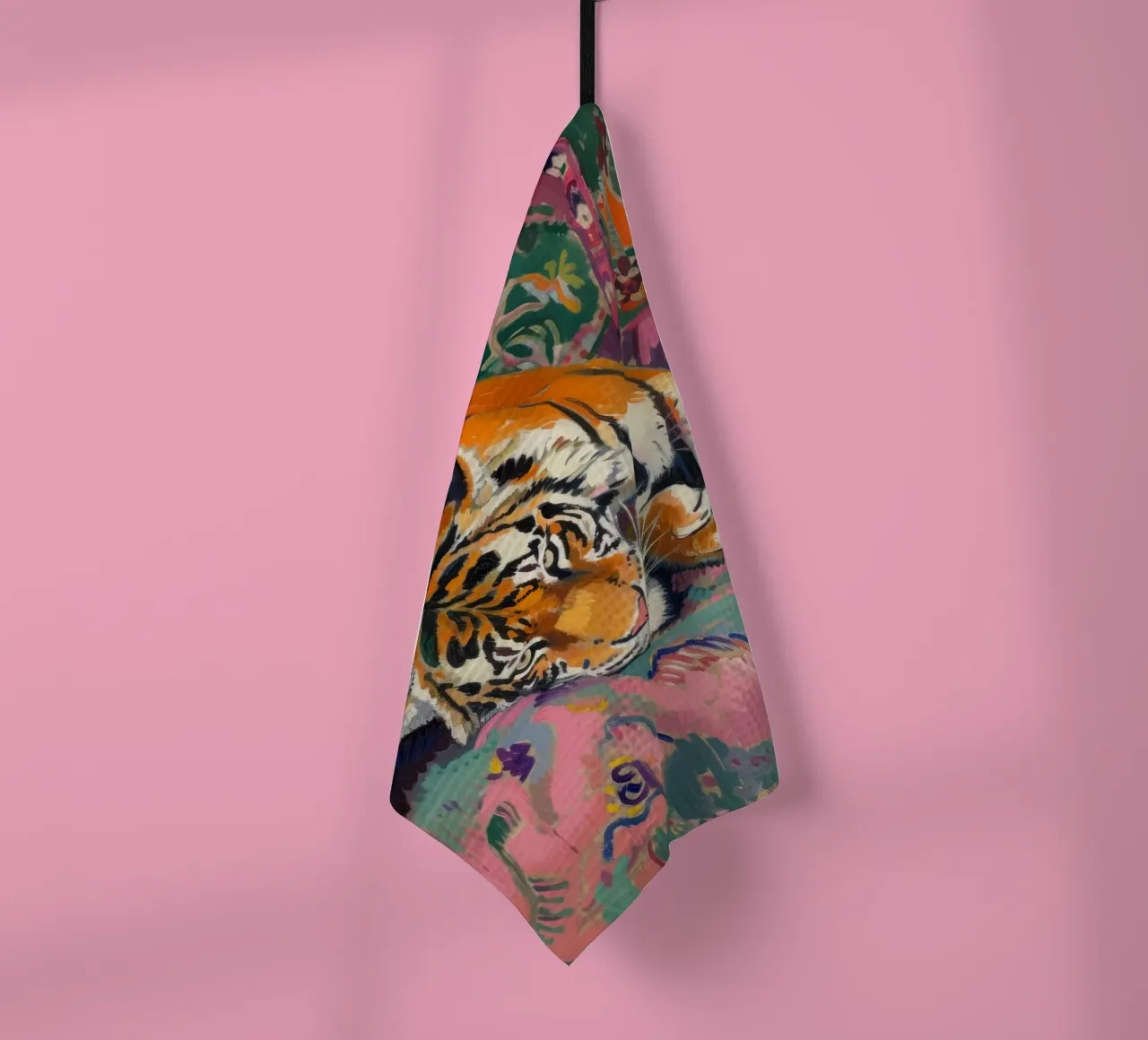 Tiger on Couch Print | Vibrant Maximalist Animal Art torchon de NorwesClub