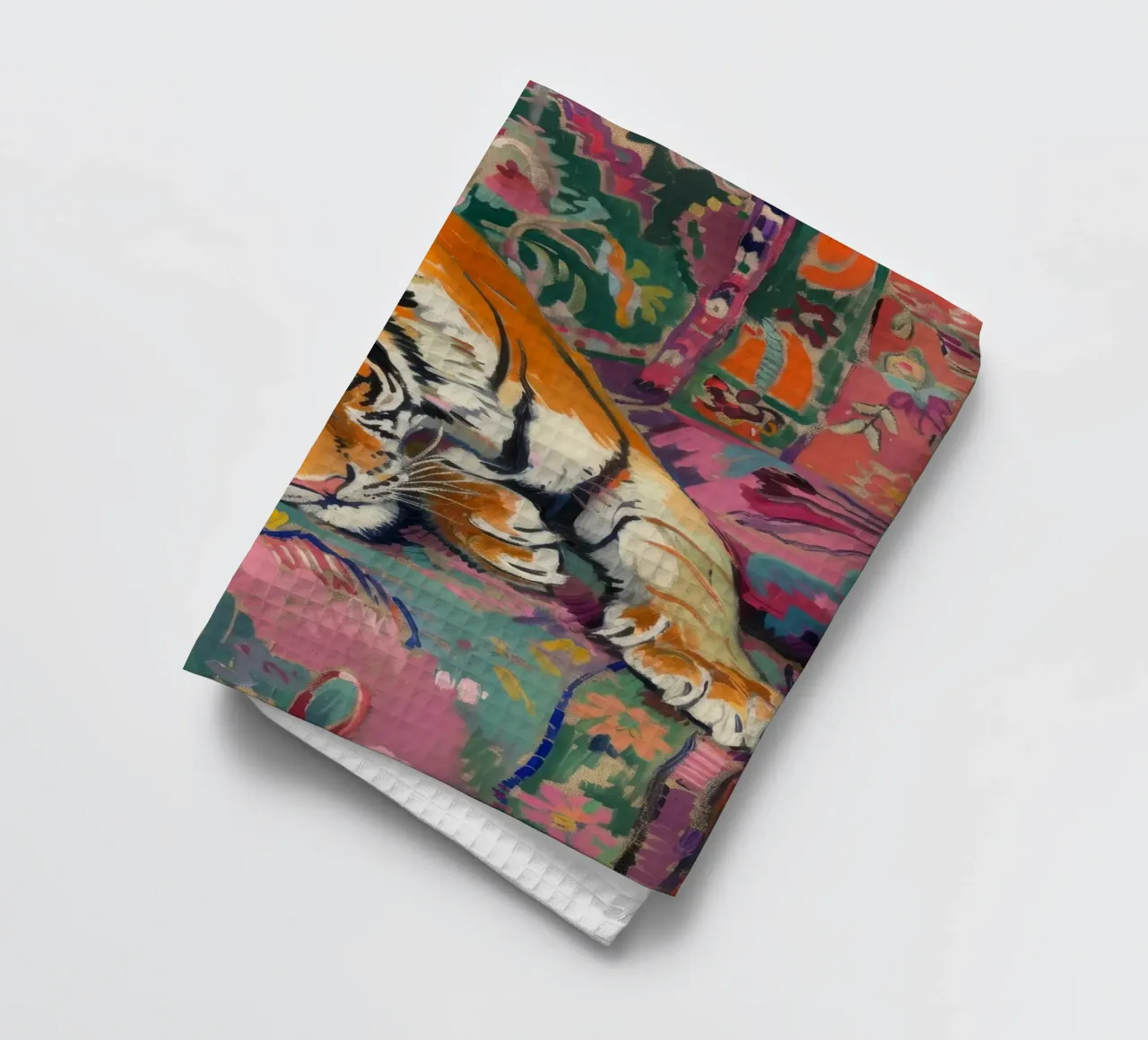Tiger on Couch Print | Vibrant Maximalist Animal Art torchon de NorwesClub
