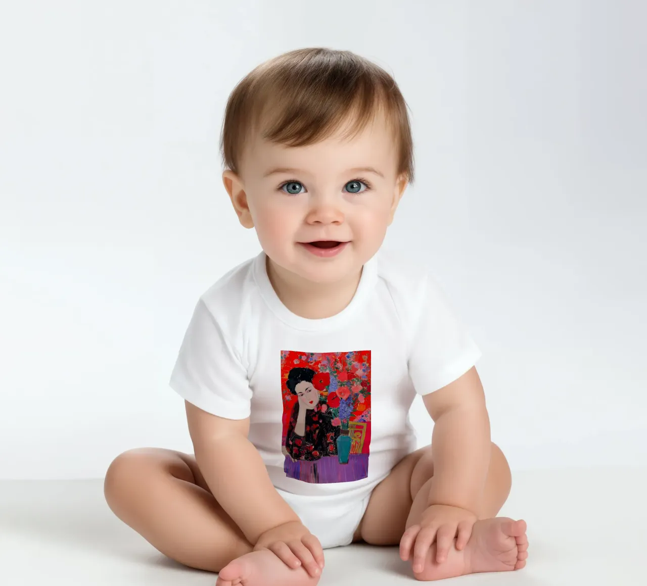 Mujer con Flores Print | Vibrant Decorative Art body de bebé de NorwesClub
