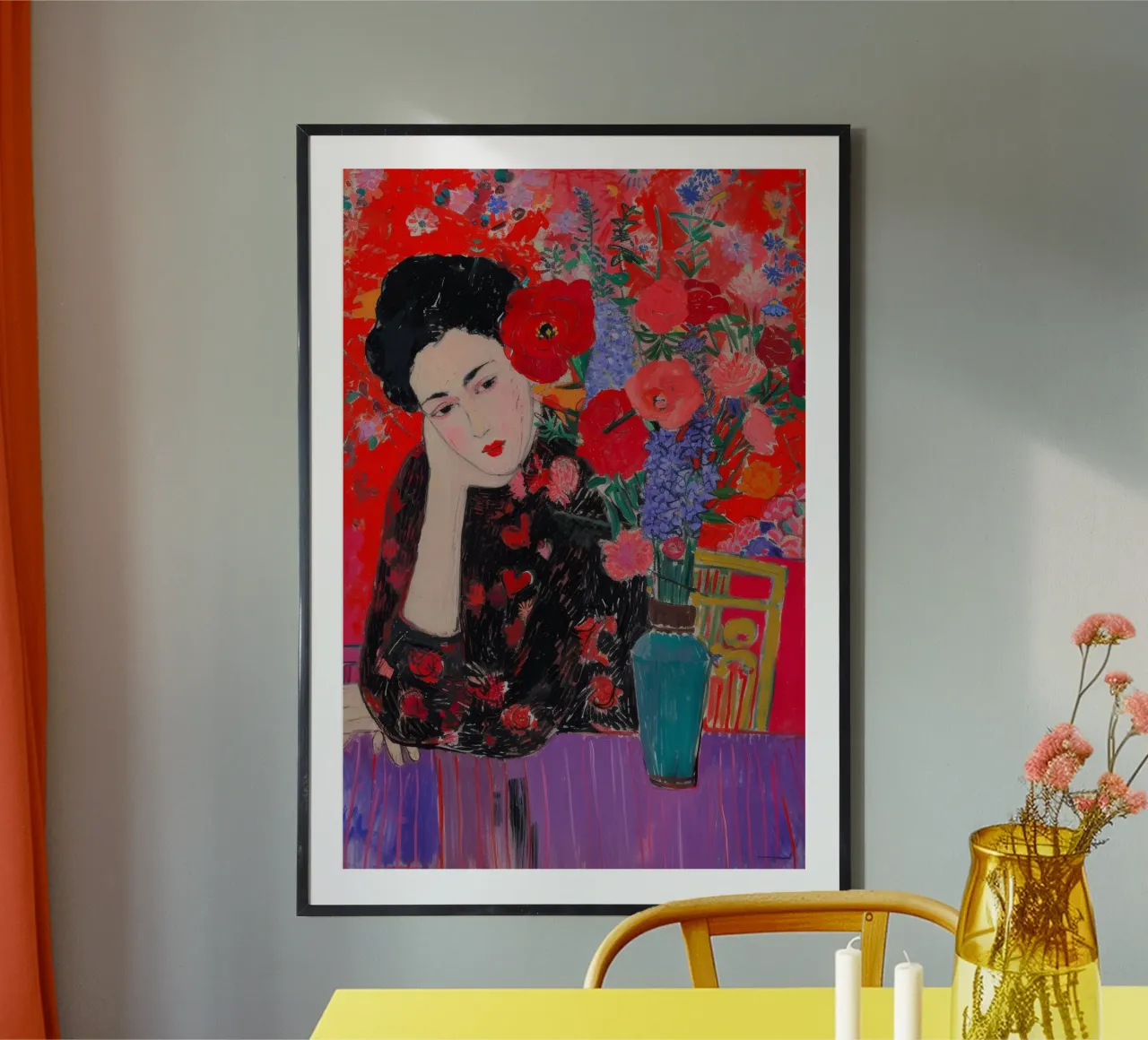 Mujer con Flores Print | Vibrant Decorative Art poster de NorwesClub