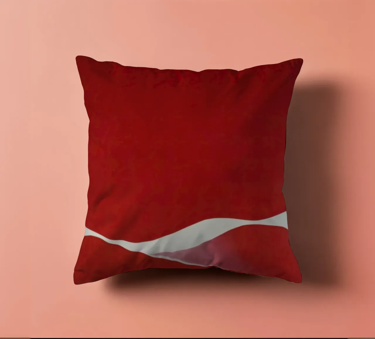 Minimalist Red with Flowing White Curve decorative cushion by Artbyvo