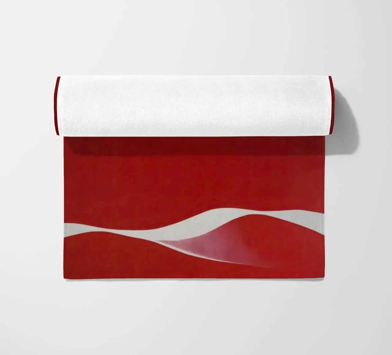 Minimalist Red with Flowing White Curve beach towel by Artbyvo