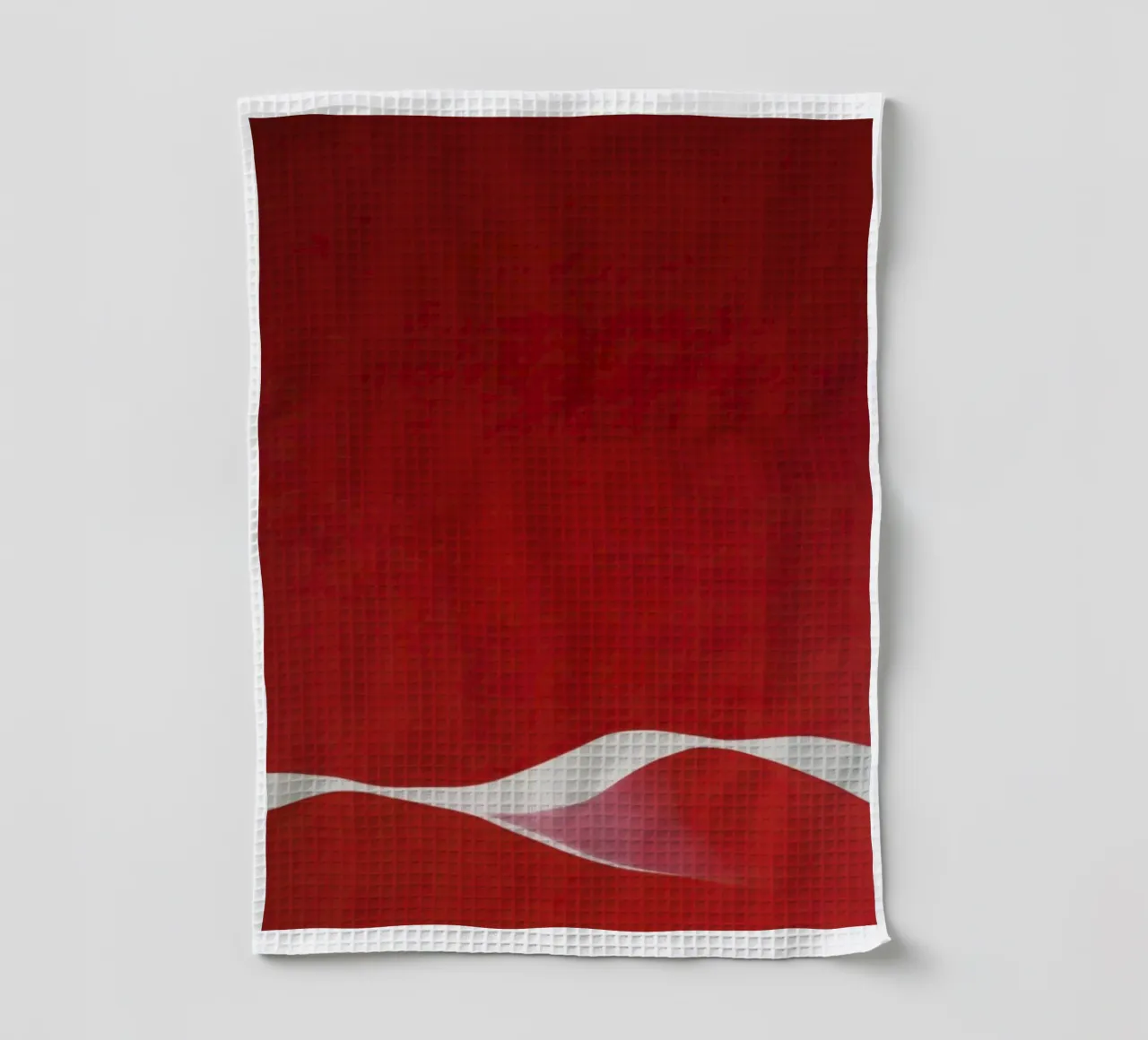 Minimalist Red with Flowing White Curve tea towel by Artbyvo