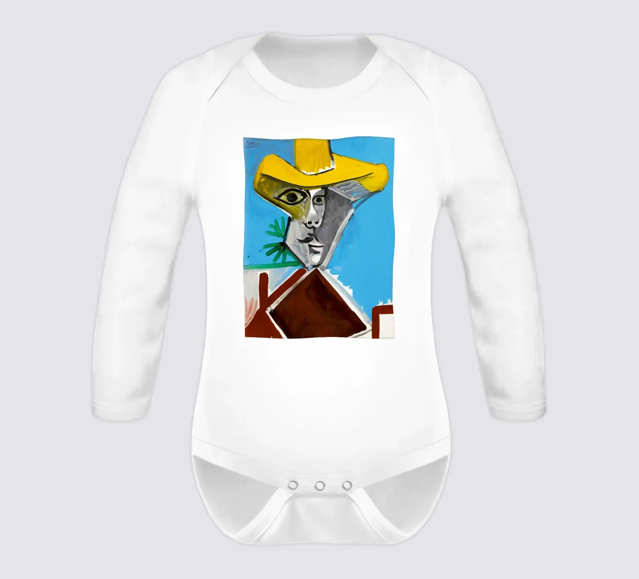 Picasso Man Bust Print | Post-Cubist Expressionism long-sleeve baby romper by NorwesClub