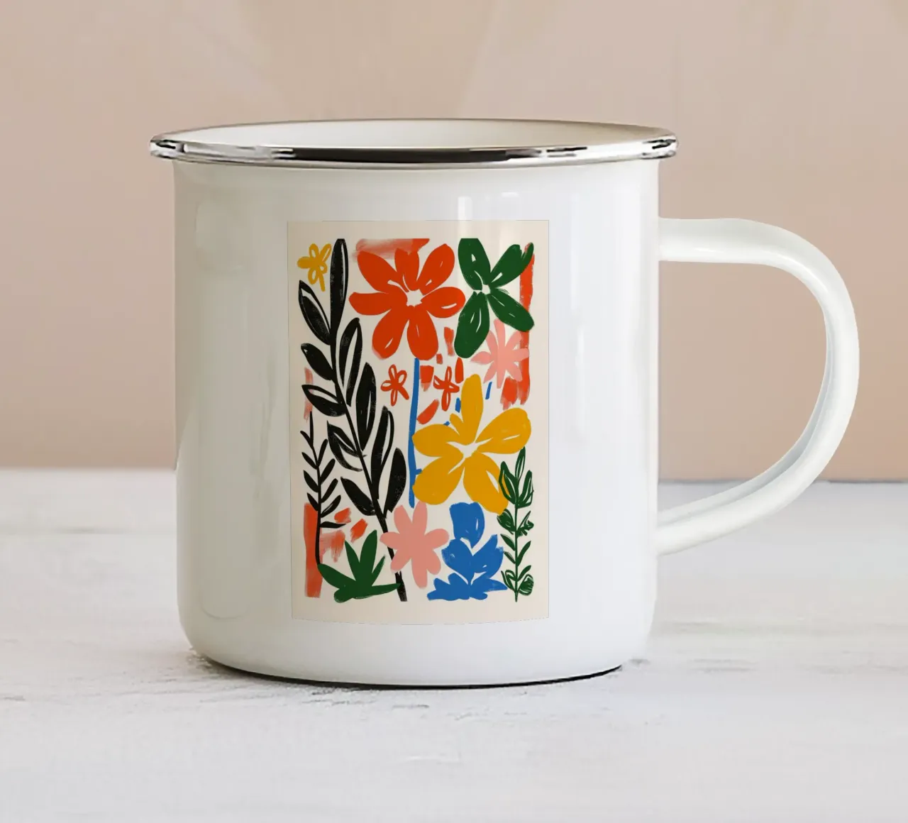 Levendige Botanische Print | Gestructureerde Abstracte Bloemsierkunst emaille mok van NorwesClub