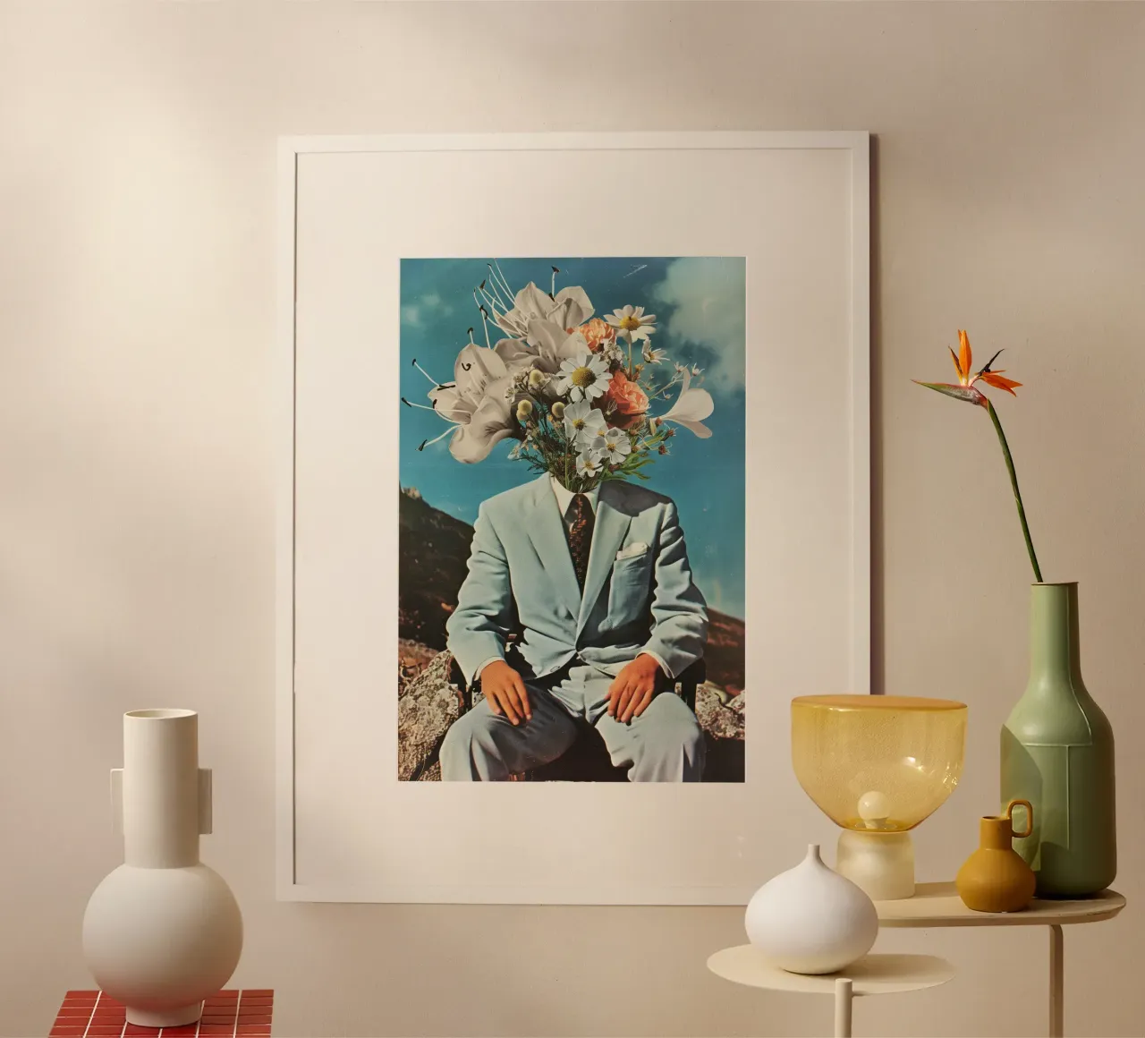 Surrealer Blumenkopf Mann | verträumte Collage Kunstdruck Poster von NorwesClub