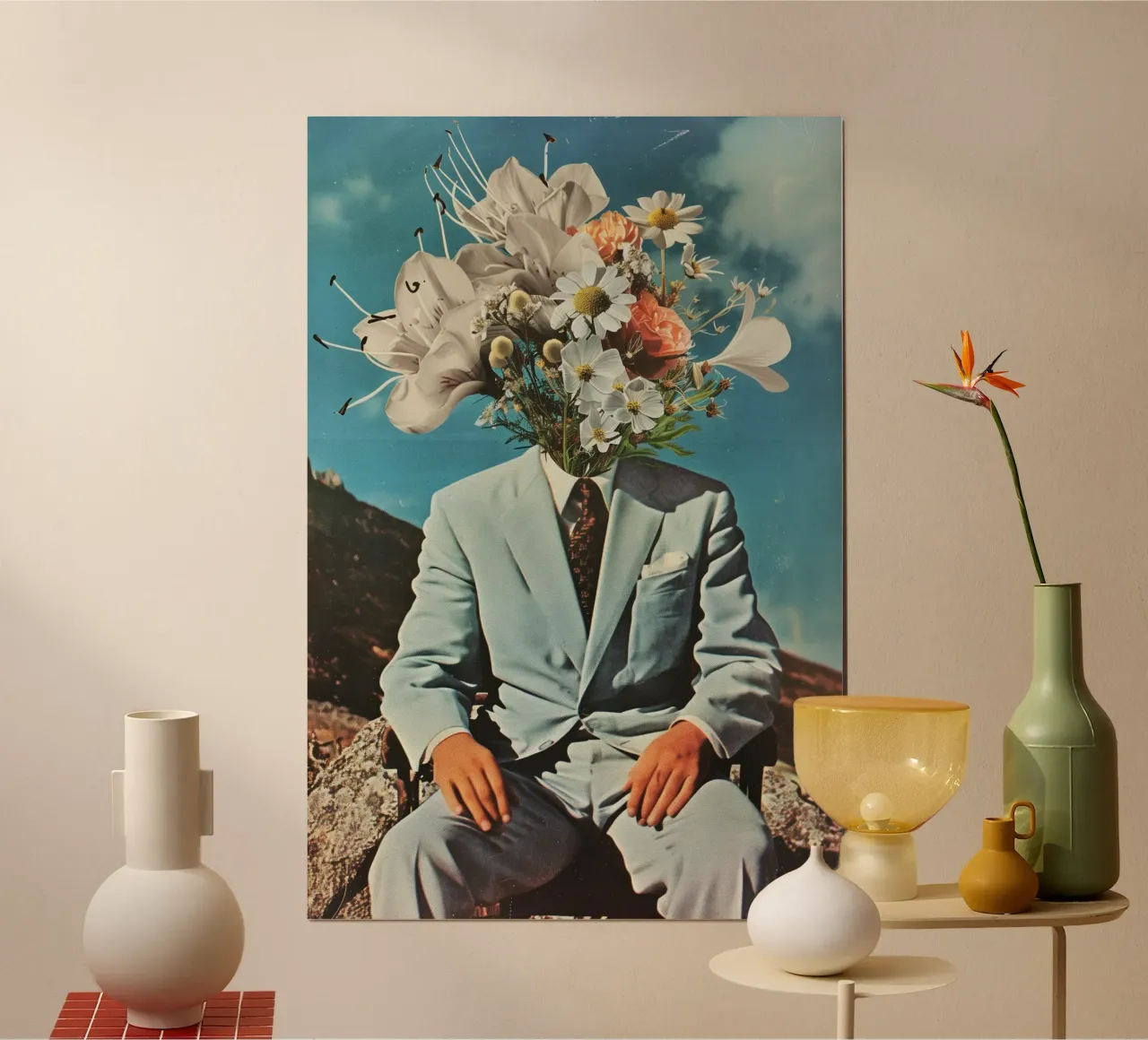 Surrealer Blumenkopf Mann | verträumte Collage Kunstdruck Poster von NorwesClub