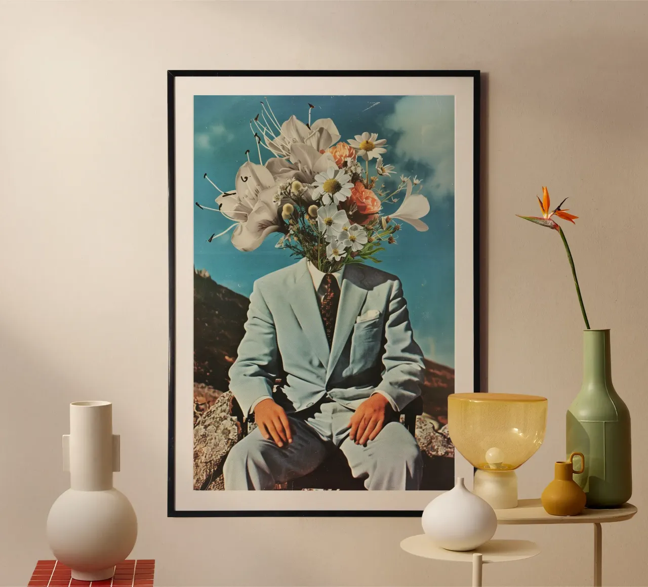 Surrealer Blumenkopf Mann | verträumte Collage Kunstdruck Poster von NorwesClub