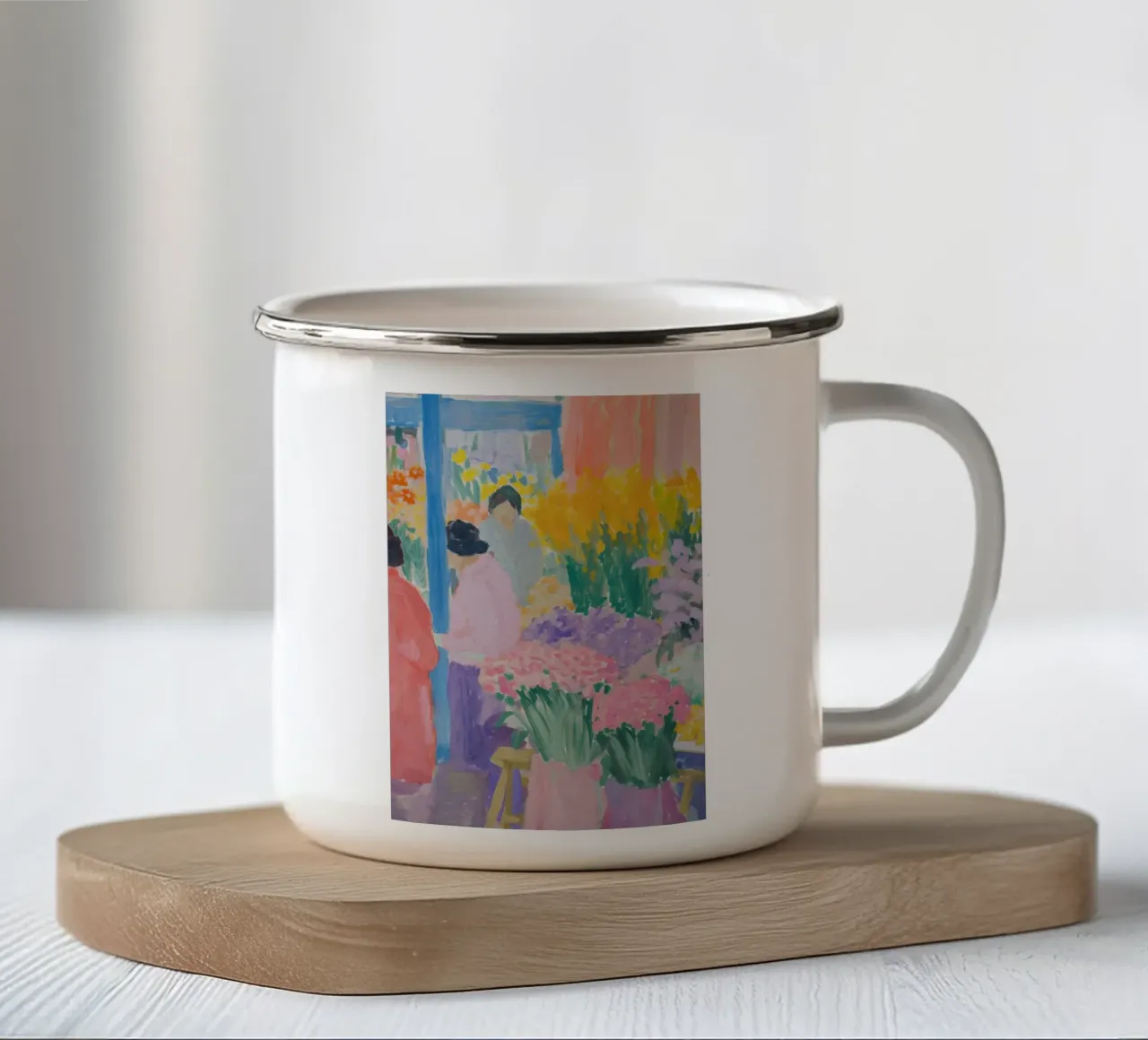 Vintage Flower Market Print | Expressive Painterly Art enamel mug by NorwesClub