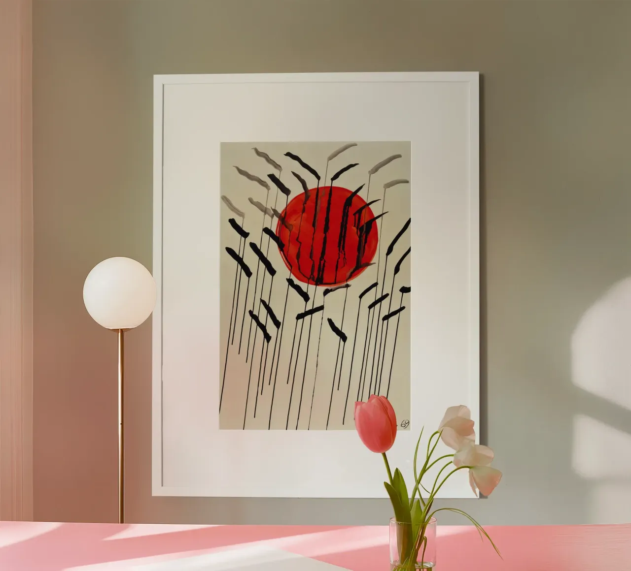 Calder Cattails Red Sun | Iconic Abstract Print Poster mit Kunststoffrahmen von NorwesClub