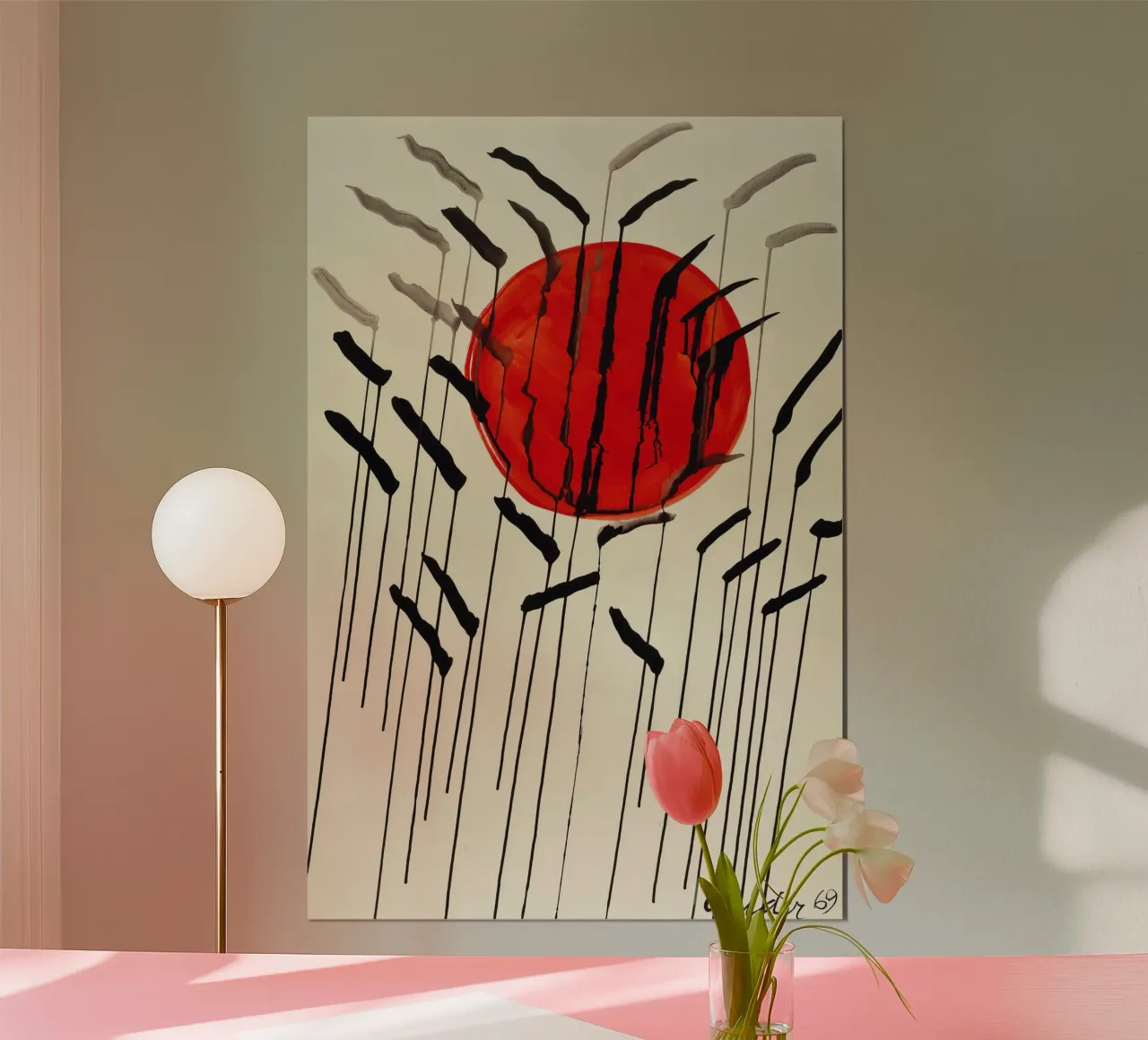 Calder Cattails Red Sun | Iconic Abstract Print Poster mit Kunststoffrahmen von NorwesClub