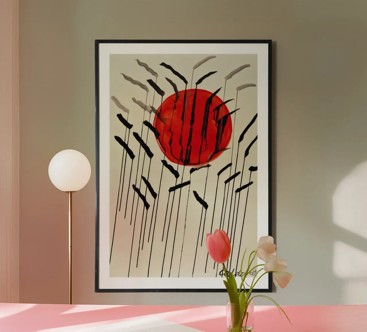 Calder Cattails Red Sun | Iconic Abstract Print Poster mit Kunststoffrahmen von NorwesClub