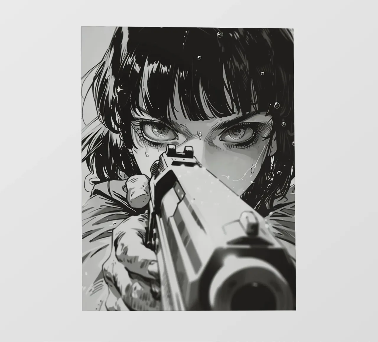 Mirada intensa con pistola | Ilustración monocroma Print lámina retroiluminada de NorwesClub