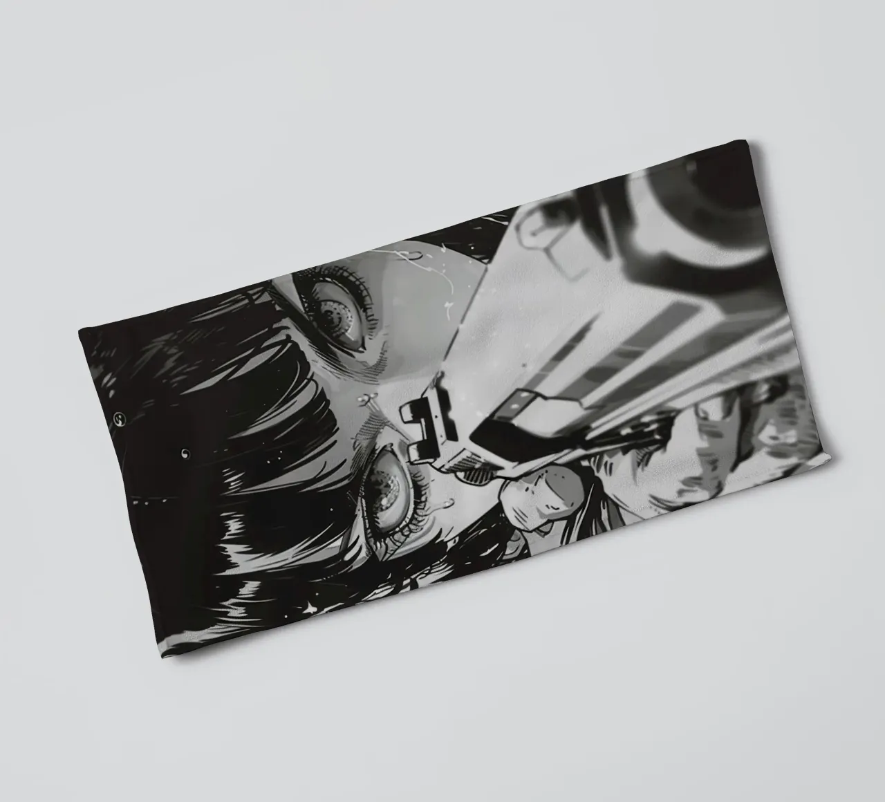 Intense Gaze with Gun | Monochrome Illustration Print towel by NorwesClub