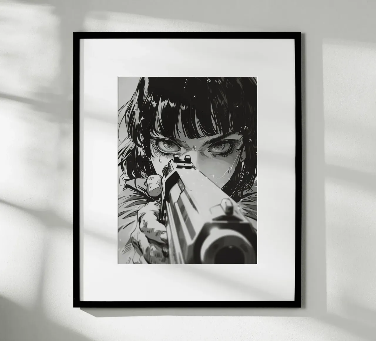 Intense Gaze with Gun | Monochrome Illustration Print hahnemühle by NorwesClub