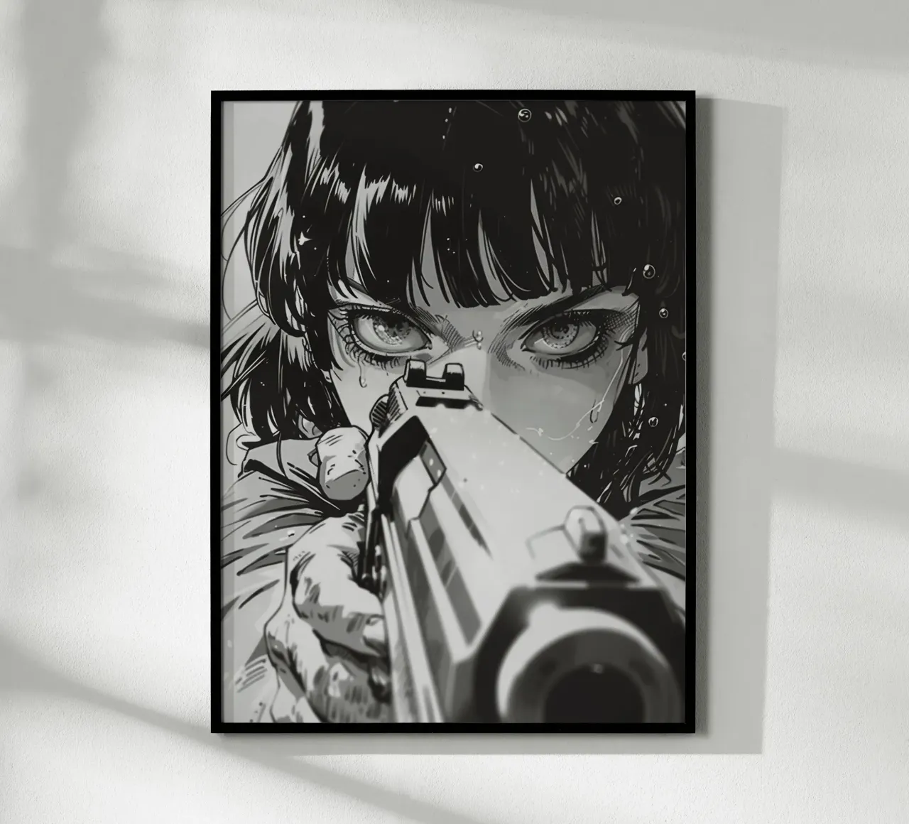Intense Gaze with Gun | Monochrome Illustration Print hahnemühle by NorwesClub