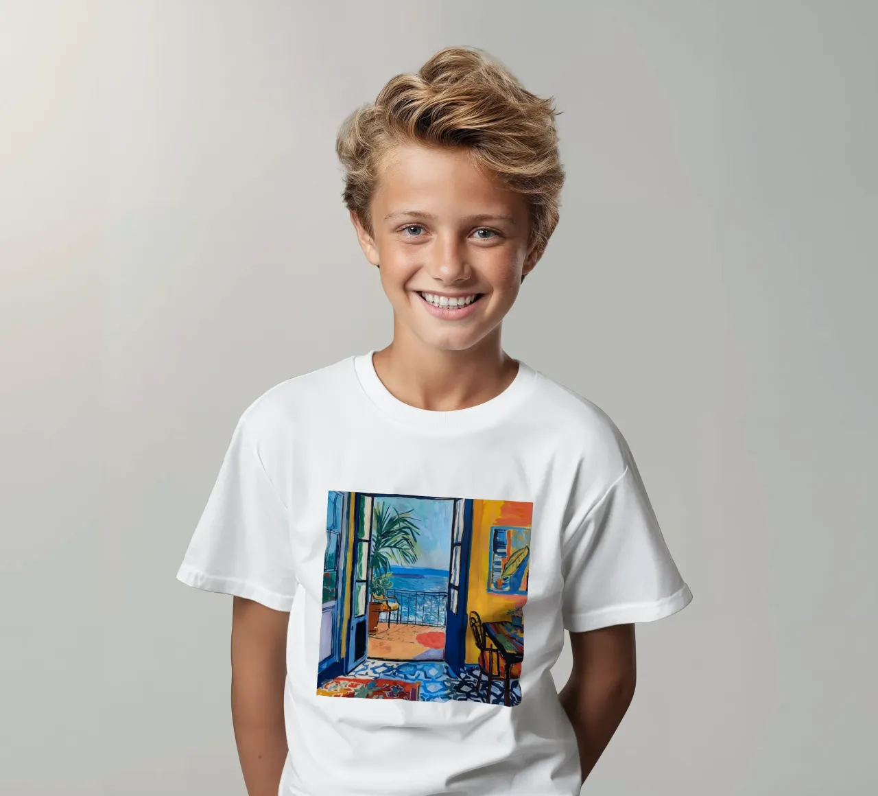 Vibrant Seaside View Print | Expressive Coastal Art kids t-shirt by NorwesClub