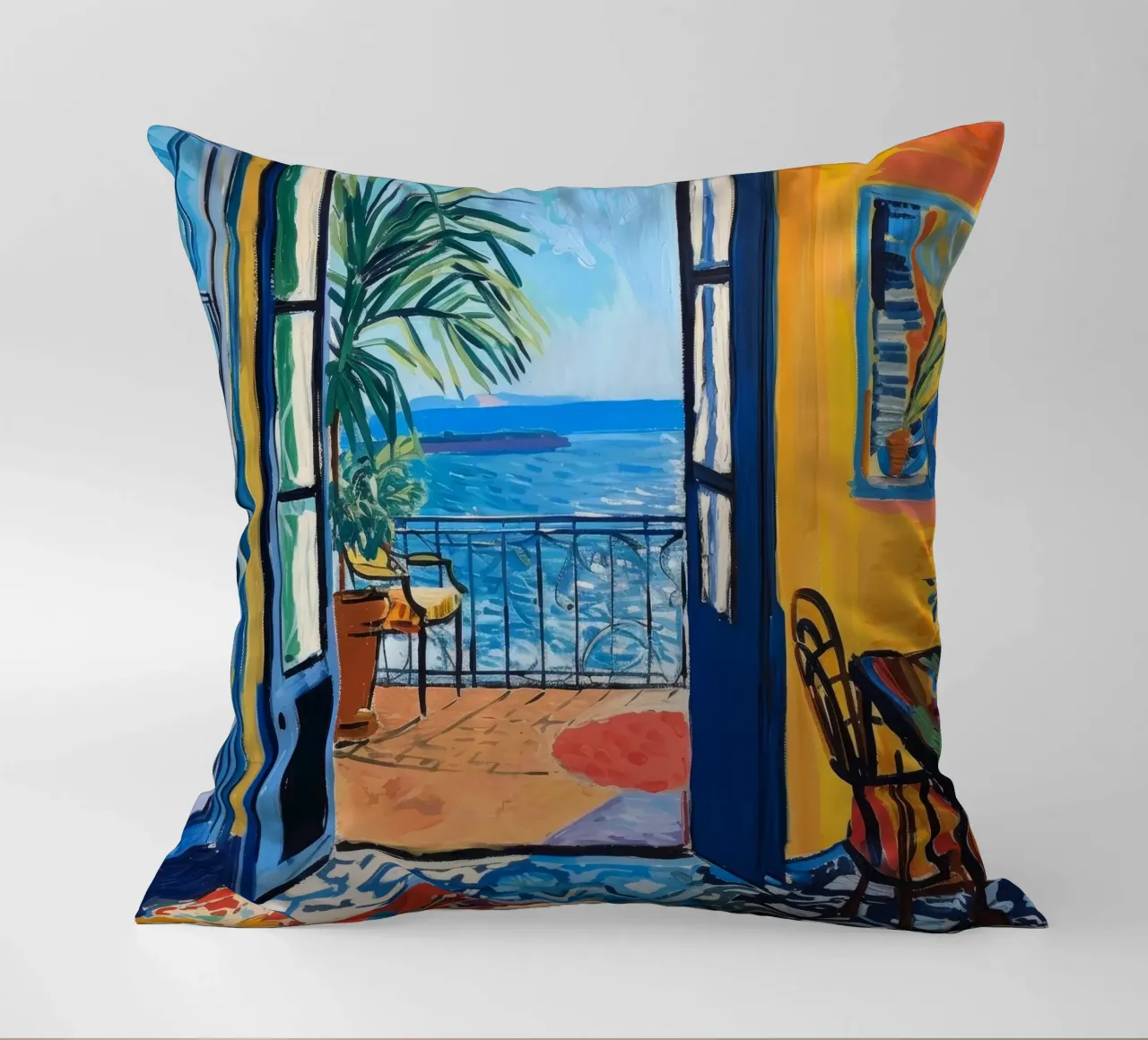 Vibrant Seaside View Print | Expressive Coastal Art decorative cushion by NorwesClub