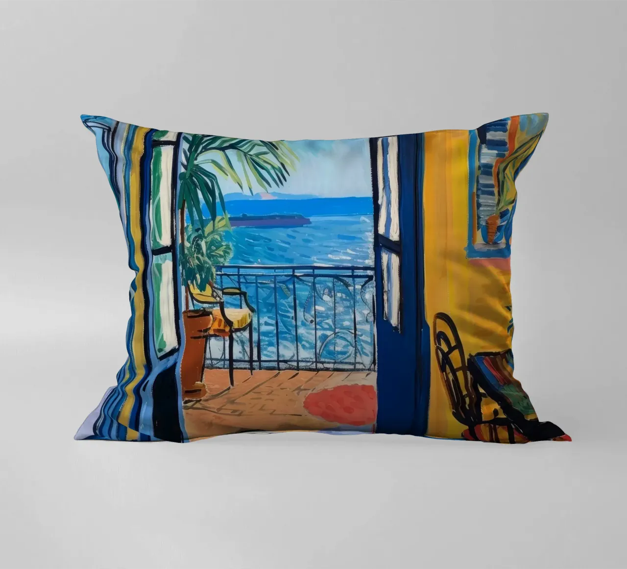 Vibrant Seaside View Print | Expressive Coastal Art decorative cushion by NorwesClub