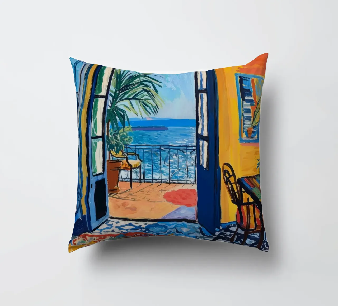 Vibrant Seaside View Print | Expressive Coastal Art decorative cushion by NorwesClub